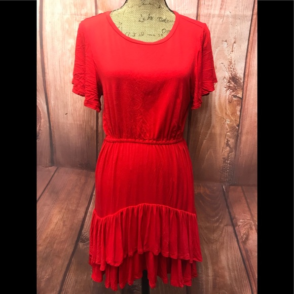 red ruffle bottom dress